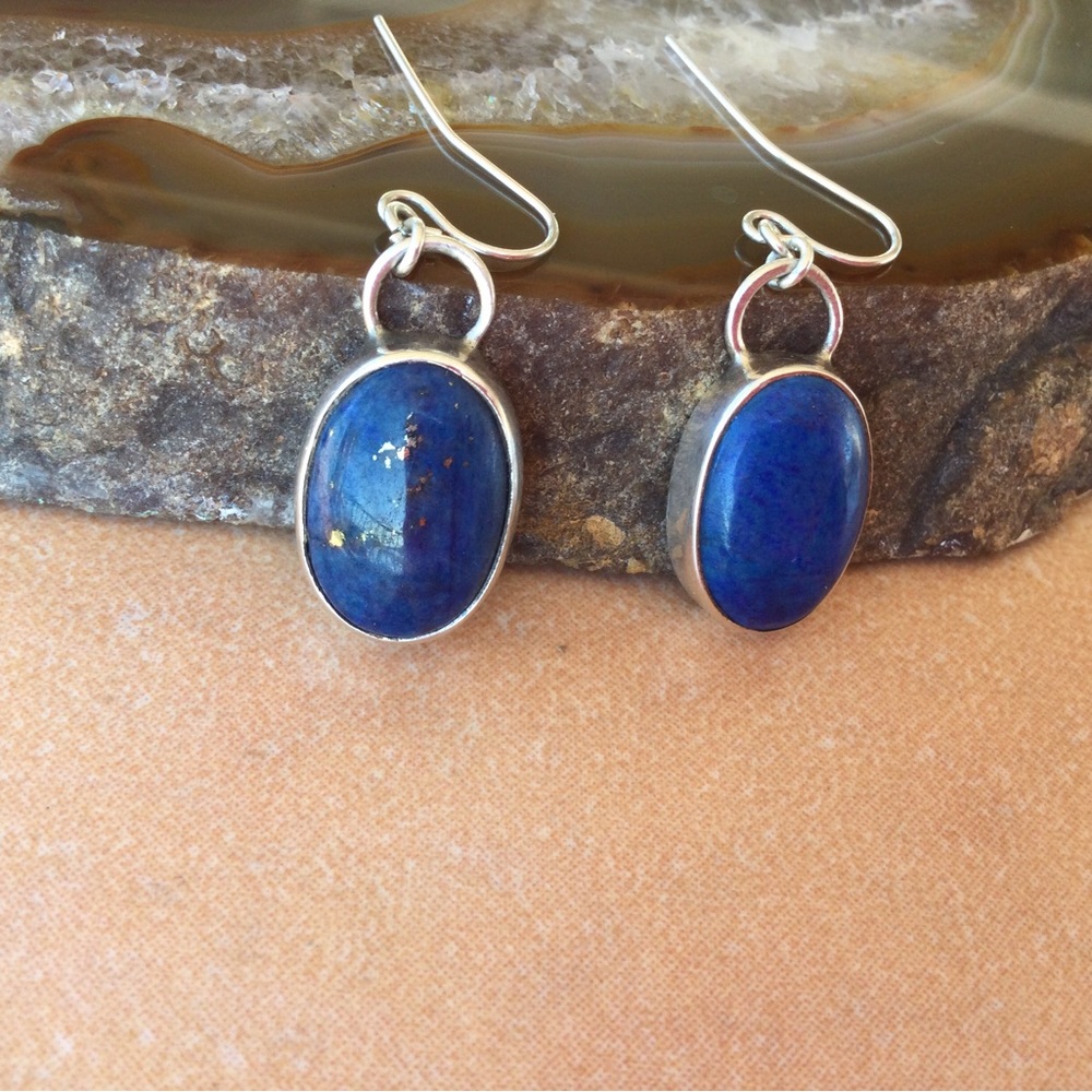 Vintage Mexico Silver Lapis Drop Earrings.
